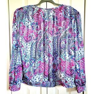 Tess 1X-2X Vtg 80's Blouse Purple Paisley Paris/Milano‎ (MISSING 1 BUTTON) PROP
